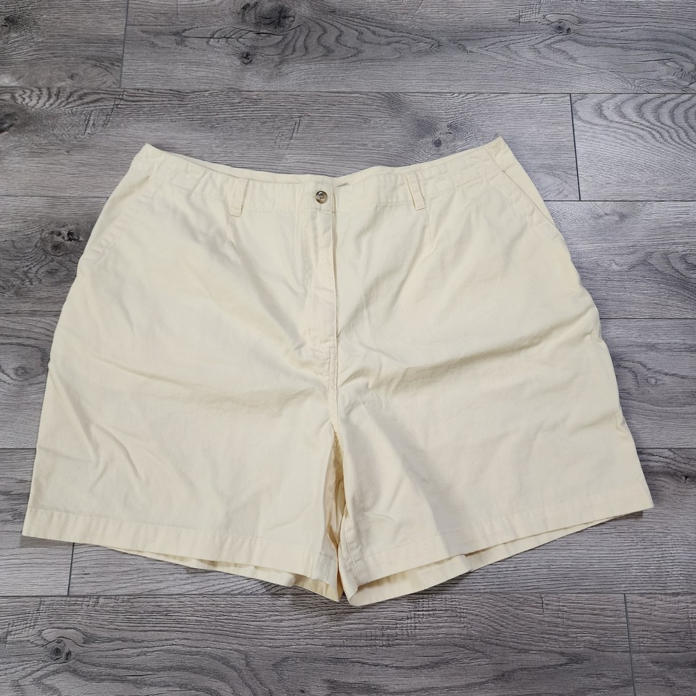 LL Bean Shorts Womens 20W‎ Yellow Canvas Chino Stretch Waist Nature Outdoors